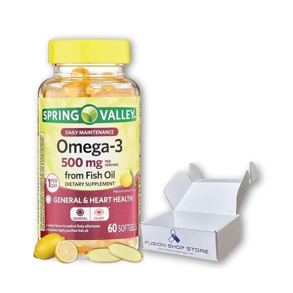 Omega 3 500mg- Fish Oil Softgels, 60 Count (Pack of