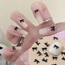 Unismula Mini Ribbon Nail Parts 50pcs Black Stereoscopic 3D Self Nail Art Material Deco Nail Decoration / 유니스뮬라 미니 리본 네일 파츠 50개 블랙 입체 3D 셀프 네일아트재료 디코 손톱 장식