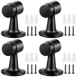 Yaocom 4 Pack Heavy Duty Floor Mounted Door Stop 3 in Aluminum Commercial Grade Door Stopper with Rubber Bumper & Stainless Steel Screws (Black)