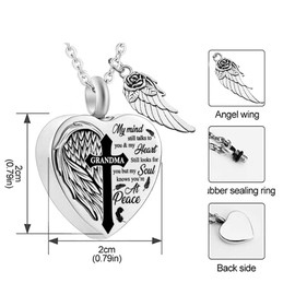 MEMORIALU Heart Urn Necklaces for Grandpa Ashes Cross Angel Wings Cremation Jewelry Stainless Steel Keepsake Memorial Pendant for Men