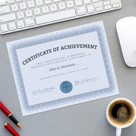 Sweetzer & Orange Plain Certificate Paper for Awards. Set of 100x, 100gsm Blue Border Award Certificates for Graduation Diploma, Employee of The Month, Certificate of Completion or Sports Achievement