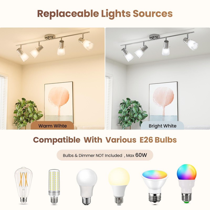 Laite Lumens 4-Light Track Lighting Kit, Brushed Nickel Flush Mount