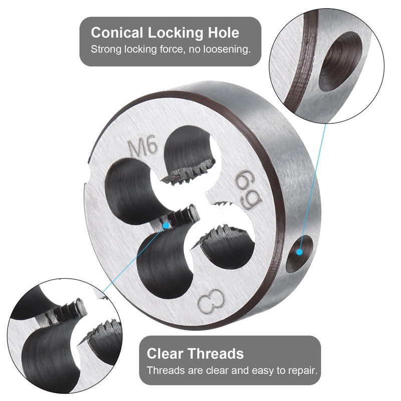 sourcing map 2pcs Round Threading Die M6 x 1.0 Metric