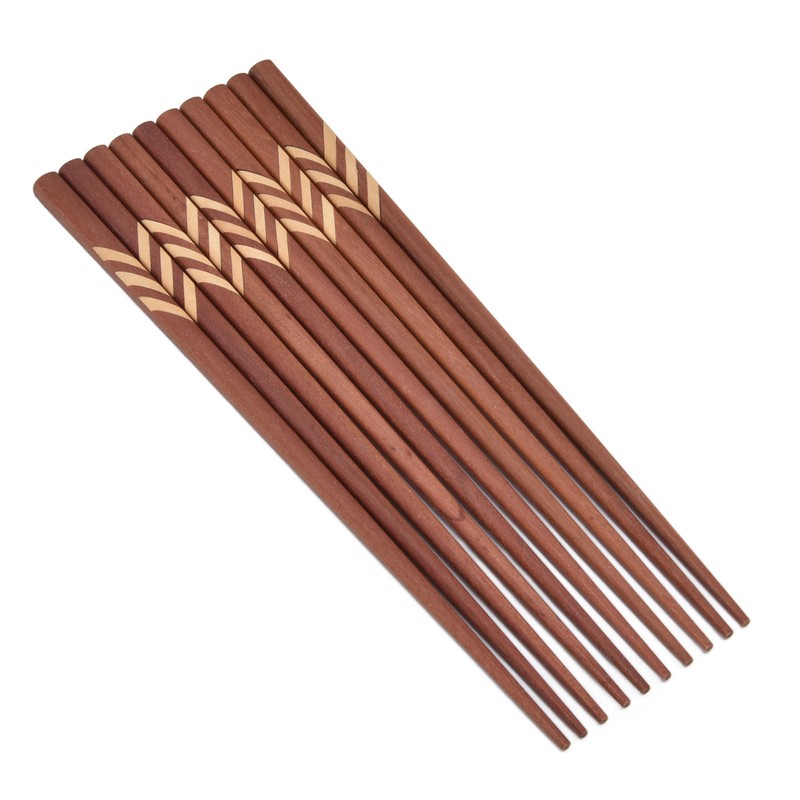 Wooden Chopsticks Japanese Style Rectangular Red Sandalwood Inlaid Boxwood Reusable