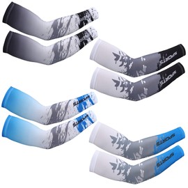 Newcotte 4 Pairs UV Sun Protection Arm Sleeves Cooling Sports Sleeve Anti Slip Ice Silk Warmers Arm Covers for Men Women(Blue Black,X-Large)
