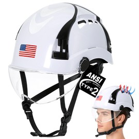 Aolamegs White Type 2 OSHA Approved Hard Hats with Visor - Type II Construction Hard Hat with Chin Strap,Vented Hard Hats Work for Men,Safety Arborist Helmet with 6 Point Suspension & Foam Liner