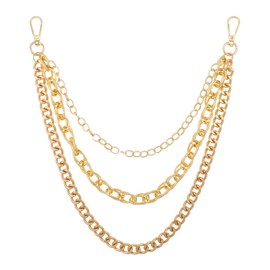 Grevosea Gold Pants Chains, Heavy Duty Hip Hop Punk Jeans Chain 3-Layer Metal Wallet Chains for Men Women Clothing Goth Accessories Belt Chain