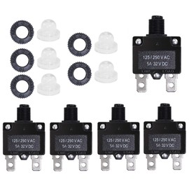Fuzbaxy 5PCS 5Amp Circuit Breakers with Manual Reset 32V DC,AC125-250V with Quick Connect Terminals