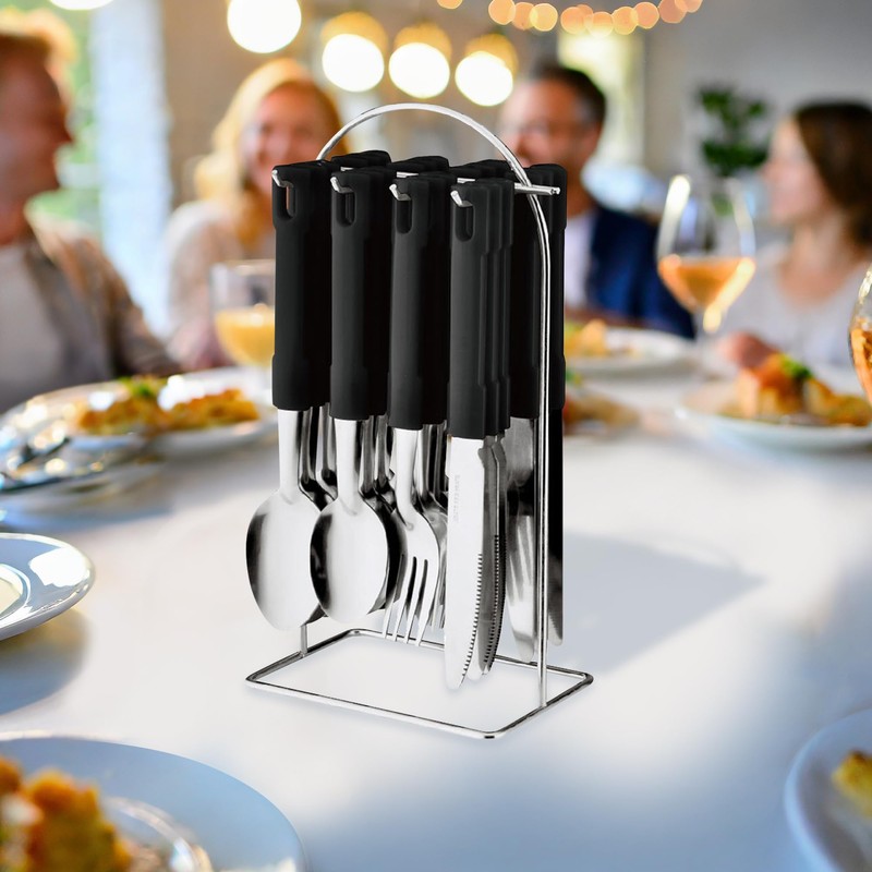24pc Black Cutlery Dinner Tableware Set - Stainless Steel |