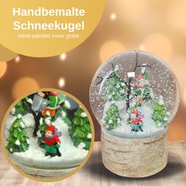 20162 Snow Globe Skier Skiing Winter Forest Nostalgia Base Wood Look Country House Country Line Round Diameter 100 mm