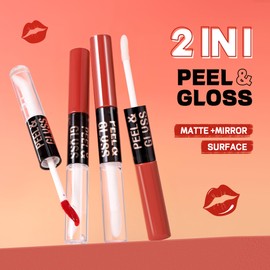 BEUKING 2 in 1 Peel Off Lipstick & Moisturizing Lip Oil, Matte + Mirror Lip Tint Waterproof Highly Pigmented Smooth Lip Gloss Long Lasting Lip Stain for Daily Makeup (#08 Bella Stain, 0.7 OZ)