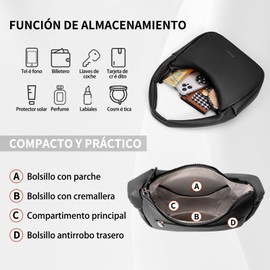 RAINSMORE Bolsos de Hombro para Mujer Pequeña Bolsas de Mujer Elegante Bolsa de Mano PU Impermeable Shoulder Bag con Cremallera, para Uso Diario, SAalir, Citas, Fiesta, Negro