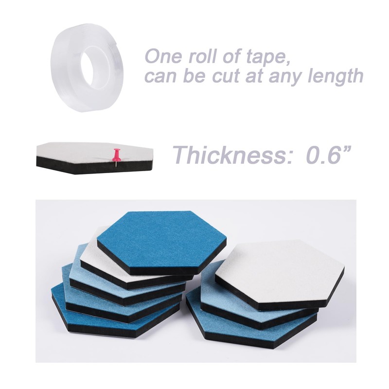 LAJAR 8 Pcs Hexagon Felt Bulletin Board Tiles, Self Adhesive