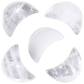 mookaitedecor Set of 5 Clear Quartz Moon Shape Palm Worry Stones for Anxiety and Jewellery Making, Stone Pendant for DIY Necklace, Reiki Chakra Healing Crystals Semi Precious Stones for Home Decor