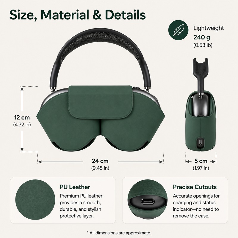 Headphone Case Cover for AirPods Max – PU Leather Protective