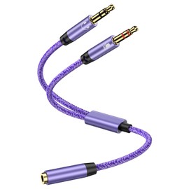 Headset and Microphone Splitter Cable for PC, Braided 3.5mm Female to 2 Dual 3.5mm Male Mic Audio Y Splitter Cable Cord Jack Headphones Audio Adapter Convertors for Smartphone Gaming Computer Laptops