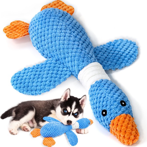 Vitscan Upgraded Goose Indestructible Dog Toys for Aggressive Chewers Small Medium Large Breed, Crinkle Squeaky Dog Toys Plush Dog Toy Puppy Chew Toys for Teething, Duck Puppy Toys