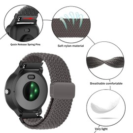 Issinlky Nylon Braided band for Garmin Venu Sq/Sq Music/Venu Sq 2/Sq 2 Music, 20mm Elastic Strap for Garmin Venu 2 Plus/Vivoactive 3/Vivoactive 5/Garmin Venu/Vivomove HR/Forerunner 55 245 645