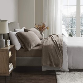 Sleep Philosophy True North Soloft Plush Bed Sheet Set, Wrinkle Resistant, Warm, Soft Fleece Sheets with 14" Deep Pocket Cold Season Cozy Bedding-Set, Matching Pillow Case, Full, Brown, 4 Piece