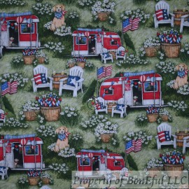 Signature BonEful Fabric FQ Cotton Quilt Red White Blue Patriotic Camper VTG American Flag