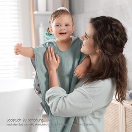 lulumoon Bath Poncho Children's Hooded Towel Baby 100% Muslin Cotton Baby Towel with Hood - Poncho Bath Towel for Children Baby 60 x 60 cm (Sage Green)