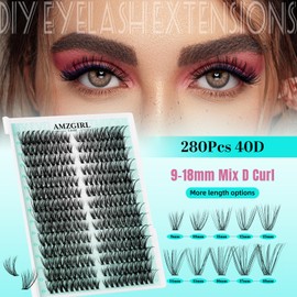 Natural Lash Clusters Left&Right Eyelash Clusters 280pcs C Curl Wispy Cluster Lashes DIY Individual Lashes Extension Thin Band Cluster Eyelashes Extensions(40D)