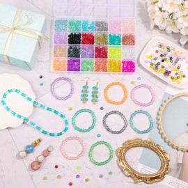 Audab 1200 Pieces 6mm Round Glass Beads for Jewelry Making, Crystal Glass Beads for Bracelets Jewelry Making and DIY Crafts