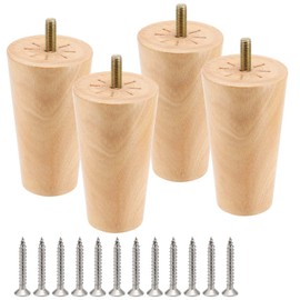 KOHAND 4 Pack Wooden Furniture Legs, 10cm Solid Wood Sofa Legs Wooden Couch Legs Wooden Table Legs Wooden Cabinet Legs, Replacement Feet with Gasket Non-Slip Mat Screws (Natural Wood)
