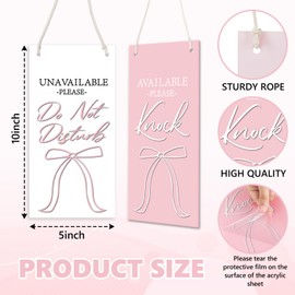 FYSUIMU 2Pcs Pink Bow Do Not Disturb Sign Available Please Knock Hanging Plaque 10 x 5 Inch Acrylic Front Door Hanger Sign for Home Bedroom Office Hotel Clinic