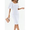 Womens Summer Dresses Square Neck Lantern Sleeve Bodycon Pencil Midi