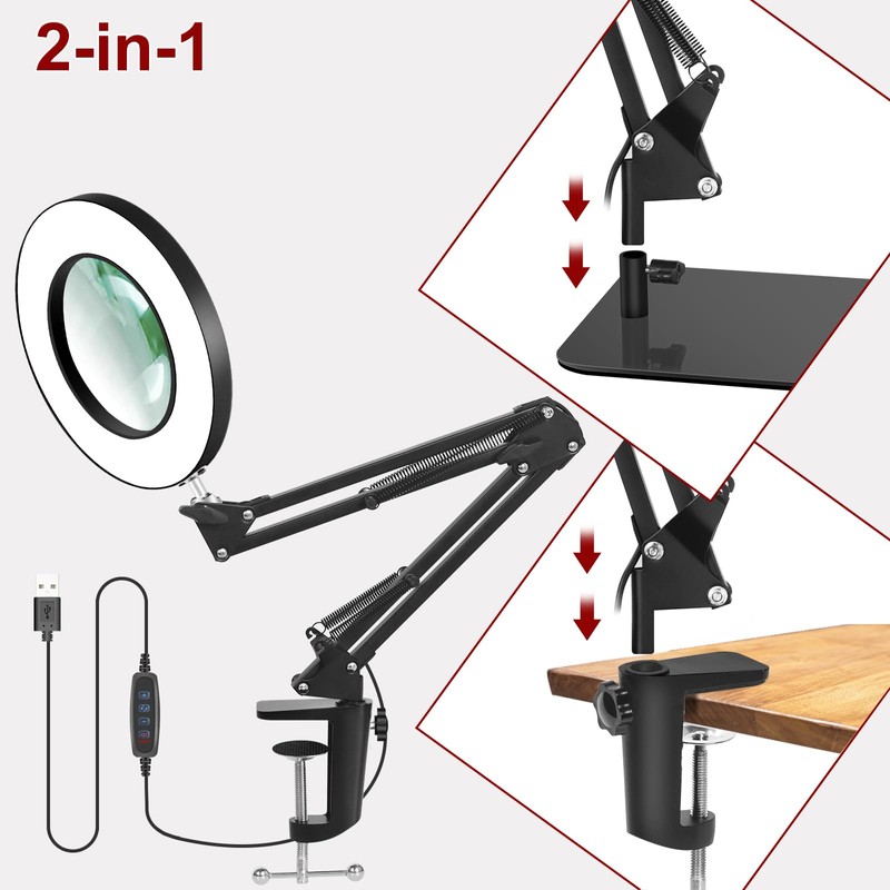 12X Magnifying glass with Light and Stand,5 Inches 2-in-1 Lighted