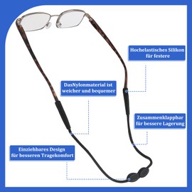 PiqueGlo Rope Glasses Straps Non-Slip Ear Hook Cover for Sports Glasses Non-Slip Cover for Glasses with Drop Protection Adjustable Ai Glasses Strap, Blue Brown Black 40 cm