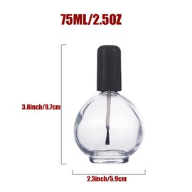 OHEETU 2Pcs 75ML/2.5oz Empty Spherical Clear Glass Nail Polish Bottles with Brush Refillable Nail Polish Container Vials for Nail-Art Manicure(White+Black Lids)