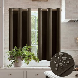 XTMYI Dark Brown Curtains for Living Room,Short Blackout Waterproof Shower Window Curtains for Bathroom Set,48 Inch Length