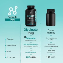 B Life Glicinato de Magnesio | 260 Cápsulas con 1800 mg por porción | Fórmula de Alta Absorción para Relajación y Sueño Reparador.