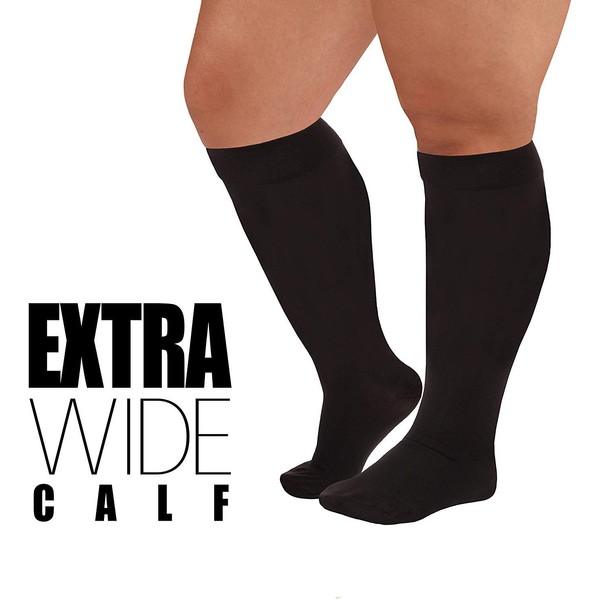 3XL Made in USA - Plus Size Mojo Compression Socks 20-30mmHg for Women & Men - Knee Hi - Extra Wide Calf Graduated Compression Stockings - Black Closed Toe XXX-L A201BL6