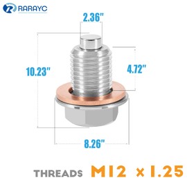 RARAYC M12 x 1.25 Magnetic Oil Drain Plug Stainless Steel with Crush Washer Gasket for most Toyota Lexus Nissan Infiniti