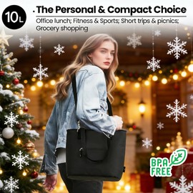 SIYUAN Lunch Cooler Insulated Bag 10L Leakproof Soft Tote BPA-Free with Shoulder Strap for Work Office Travel Water-resistant Black
