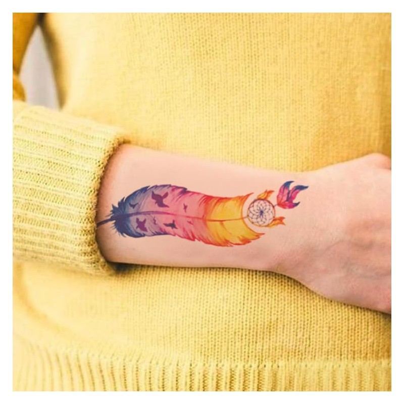 Oottati 6 Sheets Temporary Tattoo Stickers Colorful Blue Feather Dream