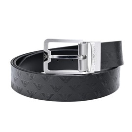 Emporio Armani Y4S502 Y221E 81386 Men's Belt, Width 1.4 inches (3.5 cm), Eagle Embossing, Stringer System Compatible, Reversible, Black, Free size