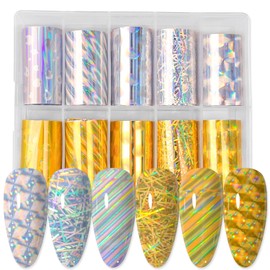JERCLITY 10 Rolls Gold and Silver Nail Foil Transfer Sticker Kit Laser Nail Foil Sheets Gold Foil Nail Art Decals Holographic Nail Foil Transfer Stickers Foil Nail Wraps for Foil Nail Art