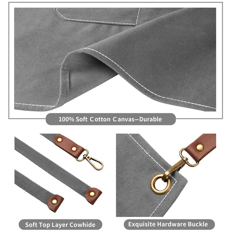 CONTAIL Chef Apron Adjustable Canvas Apron with Crossback and Large