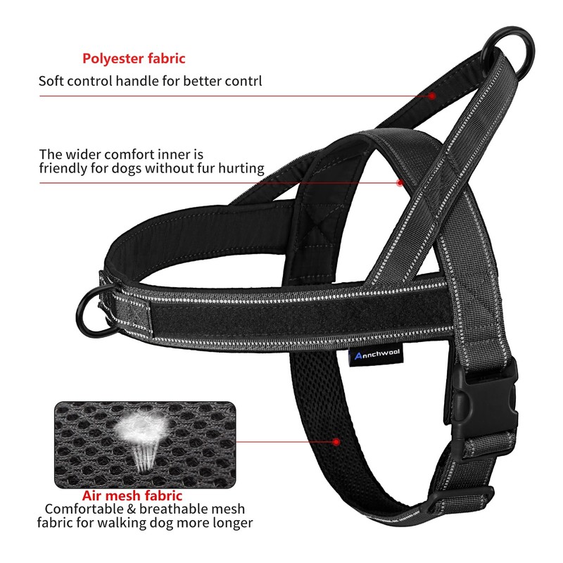 Annchwool No Pull Dog Harness with Soft Padded Handle,Reflective Strip