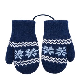 Kids Toddler Thermal Gloves Baby Winter Knitted Mittens Thick Warm Full Finger Gloves Cute Snowflake Hanging Neck Mittens Fleece Lined Gloves with Anti-Lost String for Boys Girls 0-2 Years Old