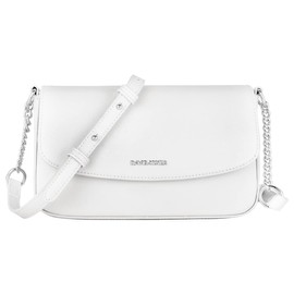David Jones - Women's Small Crossbody Bag - Ladies Rigid PU Leather Chain Shoulder Bag - Rectangular Clutch Handbag - Phone Wallet Purse Evening Shopping City Fashion Elegant Party - White