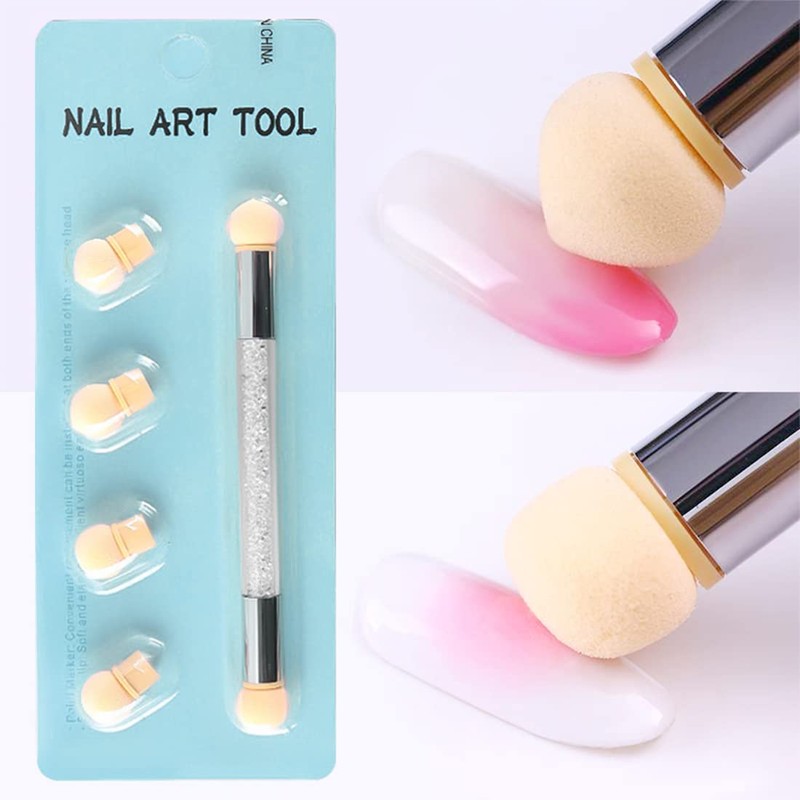 Nail Art Sponge Brush Applicator with 4 Pieces Replacement Head,
