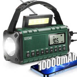 Emergency NOAA Weather Alert Radio, Portable Solar Hand Crank AM/FM Radio for Survival, 10000MAH Rechargeable Battery Powered, USB-C Charger, Clock SOS Alarm & Flashlight, Reading Lamp, for Outdoor