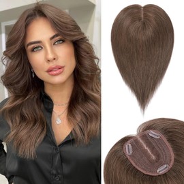 S-noilite Hair Toppers for Women 100% Real Human Hair, 10x12 Upgrade Base Dark Brown Clip in Hair Toppers Remy Hair Toppers for Women with Thinning Hair 10inch 35g #Dark Brown