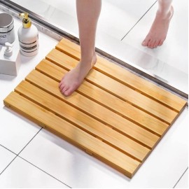 Domax Bamboo Non Slip Waterproof Mat for Shower, Poolside, Spa, Camping 21.26 x 14.17"