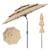 Benass 9ft Outdoor Patio Umbrella, 3 Tier Vented Table Umbrella with Push Button Tilt and Crank, 8 Fiberglass Ribs Market Umbrella (Beige)